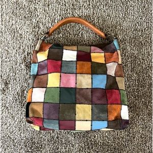 LUCKY BRAND SUEDE/ LEATHER PATCHWORK SHOULDER BAG